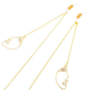 Gold Metal Glasses Chain With Abstract Face Pendants Anti Slip Adjustable Eyewear Strap Fashion Accessory