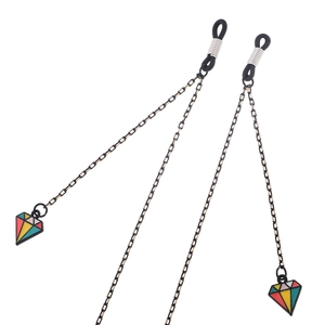 Fashionable black eyewear chain featuring colorful diamond shaped enamel pendants