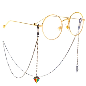 Fashion Glasses Chain Metal Neck Strap With Colorful Diamond Shape Enamel Pendant Non Slip Sunglasses Holder