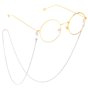 Silver stainless steel eyeglass chain with fine bead links for retro round frames