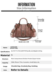 Detailed internal structure and dimensions diagram for retro brown bucket bag in PU leather