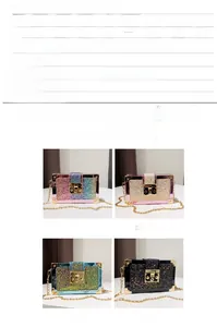 Detailed dimension chart for sequin chain crossbody bag with PU material specs