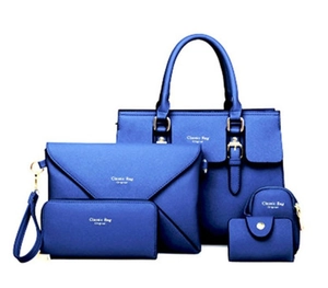 5-piece royal blue handbag set in crossgrain faux leather with classic tote and wallets