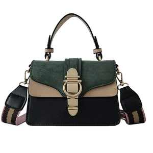 Sac À Bandoulière Femme Cuir PU Suède Contrasté Petit Carré Boucle Dorée Large Bandoulière Rayée Mode Chic