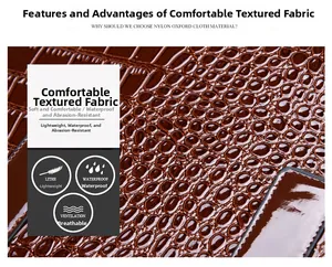 Close-up of waterproof dark brown crocodile texture fabric with soft glossy finish