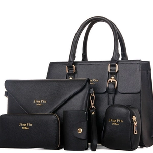 Minimalist black 6-piece women's handbag set featuring crossbody bag and wallet
