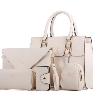 Five-piece cream faux leather handbag set with tote, clutch and wallet for office women