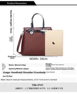 Detailed view of burgundy snakeskin texture handbag with size comparison to an iPad