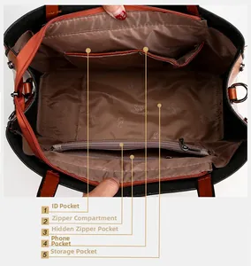 Detailed view of the large capacity tote bag interior with multiple functional pockets