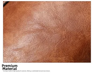 Close-up of caramel brown PU leather bucket bag showing premium oily texture and grain