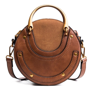 Borsa A Tracolla Rotonda Pelle PU Con Manico Ad Anello In Metallo Decoro Borchie Borsa A Mano Moda Donna Stile Retrò