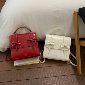 Mochila Mini para Mujer Estilo Preppy Cuero PU Lazo Bolso Cuadrado Pequeño Versátil Bolso de Bandolera de Diario Bolso de Mano