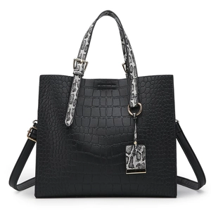 Women Crocodile Pattern PU Leather Tote Handbag With Snake Print Handle Large Capacity Detachable Strap Shoulder Bag