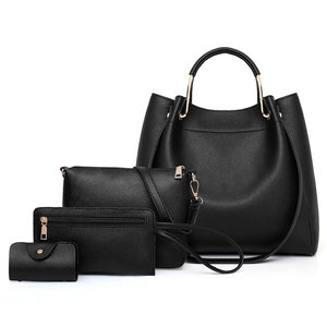 Black 4-piece Saffiano leather bag set with tote, crossbody bag, pouch and card holder