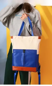Three-color nylon convertible backpack showing vertical zipper pockets and side pockets