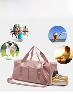 Detail of pink fitness travel bag with dedicated shoe compartment and waterproof material