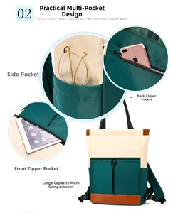 Detail showing waterproof nylon bag with side pockets, back hidden pocket and main compartment