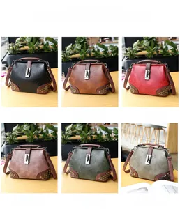 Detailed grid view of vintage doctor bags in black brown red khaki green and grey colors