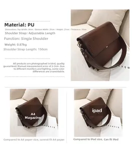 Comparaison de taille du sac carré marron à motif crocodile à côté d'une tablette iPad