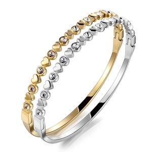 18K vergoldetes Titanstahl-Armband mit Herz-Zirkonia-Kristallen in Gold und Silber