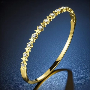 Stainless Steel Bangle Bracelet With Zircon Star Heart Clover Roman Numerals Luxury Fashion Elegant Jewelry For Women