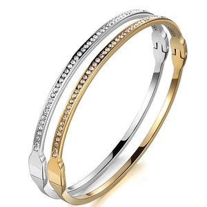Luxe stainless steel bracelets in gold and silver with shimmering pavé cubic zirconia