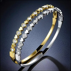 Bracelet Jonc En Acier Inoxydable Cœur Zircon Strass Incrusté Chiffre Romain Fleur Étoile Bijoux Pour Femmes