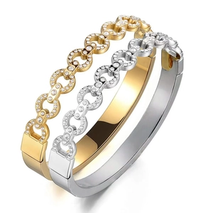 Polished gold and silver stainless steel open bracelets with sparkling crystal pavé design