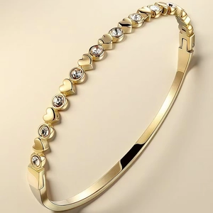 Bracelet Jonc En Acier Inoxydable Pour Femmes Avec Zircon Cœur Étoile Fleur Chiffres Romains Bijoux À La Mode