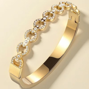 Stainless Steel Bangle Bracelet Gold Silver Plated Geometric Interlocking Rings Roman Numerals Zircon Heart Star Clover For Women