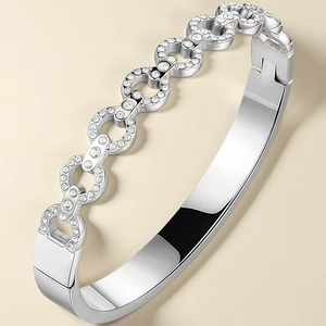 Bracelet Jonc En Acier Inoxydable Pour Femmes Serti De Strass Maillons De Chaîne Cœur Fleur Étoile Chiffres Romains