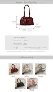 Detailed view of women bow knot shoulder bag showing dimensions and color options