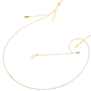 Golden metal eyewear chain featuring cute pink rabbit and carrot pendants with non-slip loops