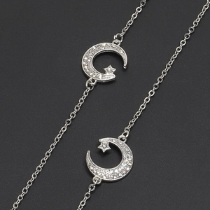Glasses Chain Silver Metal Alloy Rhinestone Star Moon Celestial Anti-Slip Eyeglass Holder Strap For Women Fashion