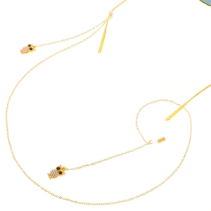 Chaîne à lunettes dorée avec pendentifs hiboux en strass et boucles antidérapantes réglables