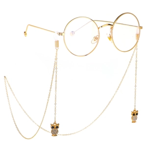 Lunettes rondes dorées avec chaîne antidérapante à pendentif hibou et strass chic