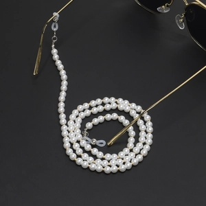 70cm pearl glasses chain with gold beads and non-slip silicone loops on sunglasses