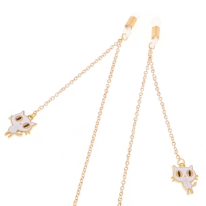 Chaîne de lunettes dorée avec pendentifs chat blanc et boucles en silicone antidérapantes
