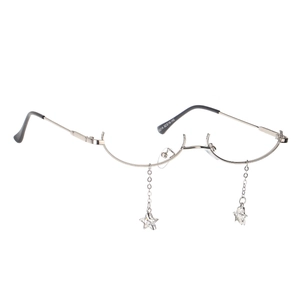 Lunettes décoratives demi-monture en métal argenté avec pendentif étoile et zircons