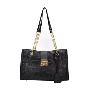 Classic black crocodile pattern tote bag with gold hardware and chain shoulder strap