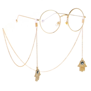 Chaîne À Lunettes Alliage Métallique Strass Main De Fatma Mauvais Œil Pendentifs Antidérapante Mode Femmes