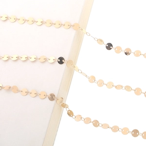 Main view of golden sequin chain eyewear strap with round metal pendants and non-slip grip