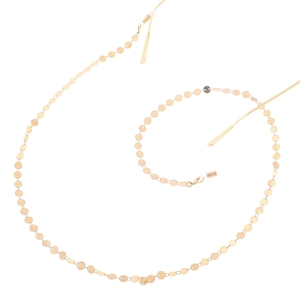 Golden sequin metal eyewear chain with non-slip silicone loops and lobster clasps