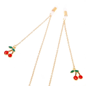 Rutschfeste Brillenkette Goldene Metalllegierung Mit Roter Kirsche Emaille Anhänger Für Sonnenbrillen Und Brillen Deko