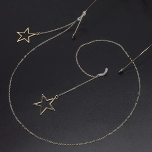 Chaîne de lunettes antidérapante dorée avec pendentifs étoiles creuses et boucles silicone