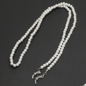 70cm white faux pearl glasses chain with silver lobster clasps and silicone loops