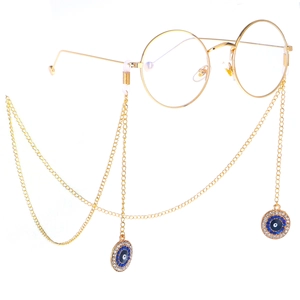 Evil Eye Glasses Chain Metal Alloy Rhinestone Anti-Slip Eyewear Strap Gold Tone Sunglasses Lanyard Accessories For Women Men