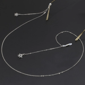 Chaîne de lunettes en métal argenté avec pendentifs étoile en zircon et boucles antidérapantes