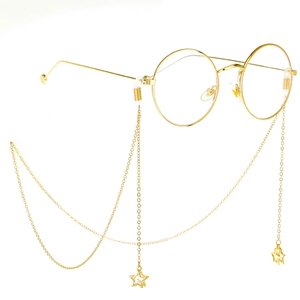 Chaîne à lunettes dorée antidérapante avec pendentifs étoiles et détails en zircon
