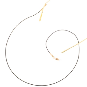 Minimalist 1.2mm copper snake chain eyewear strap in black and gold with silicone loops